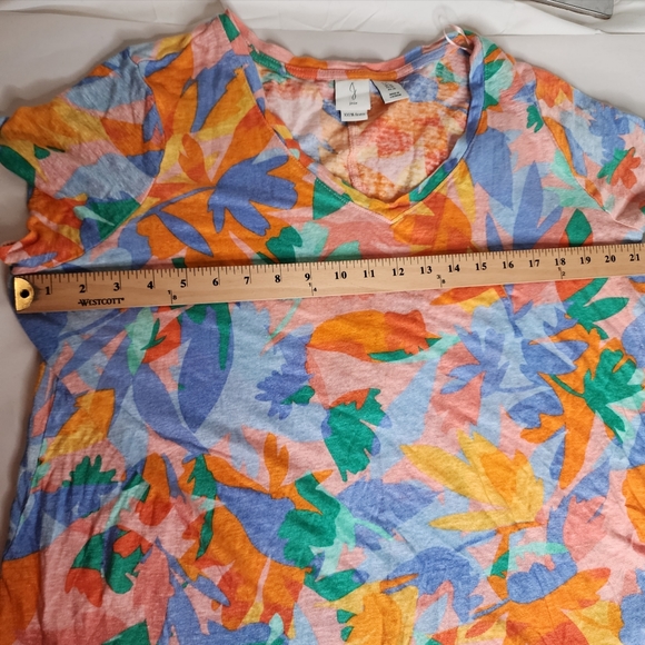 Joie 100% Linen Colorful Tropical Print Ladies Cap Sleeve Shirt Size 1X - Picture 3 of 6